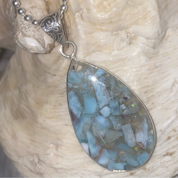 Copper Larimar natural gemstone teardrop pendant - Picture 3 of 9